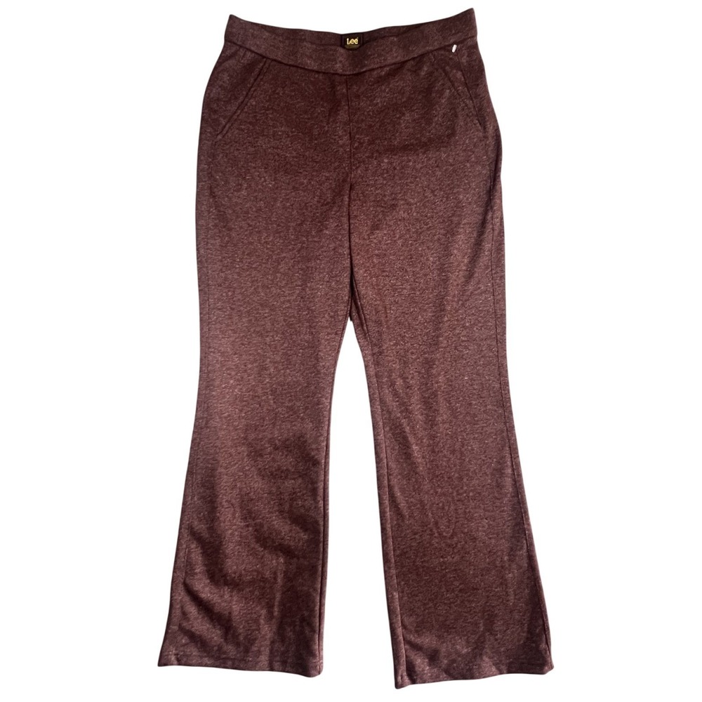 Lee Women's Size M Pull On Flare Leg Pants Burgundy Heathered Stretch Knit
